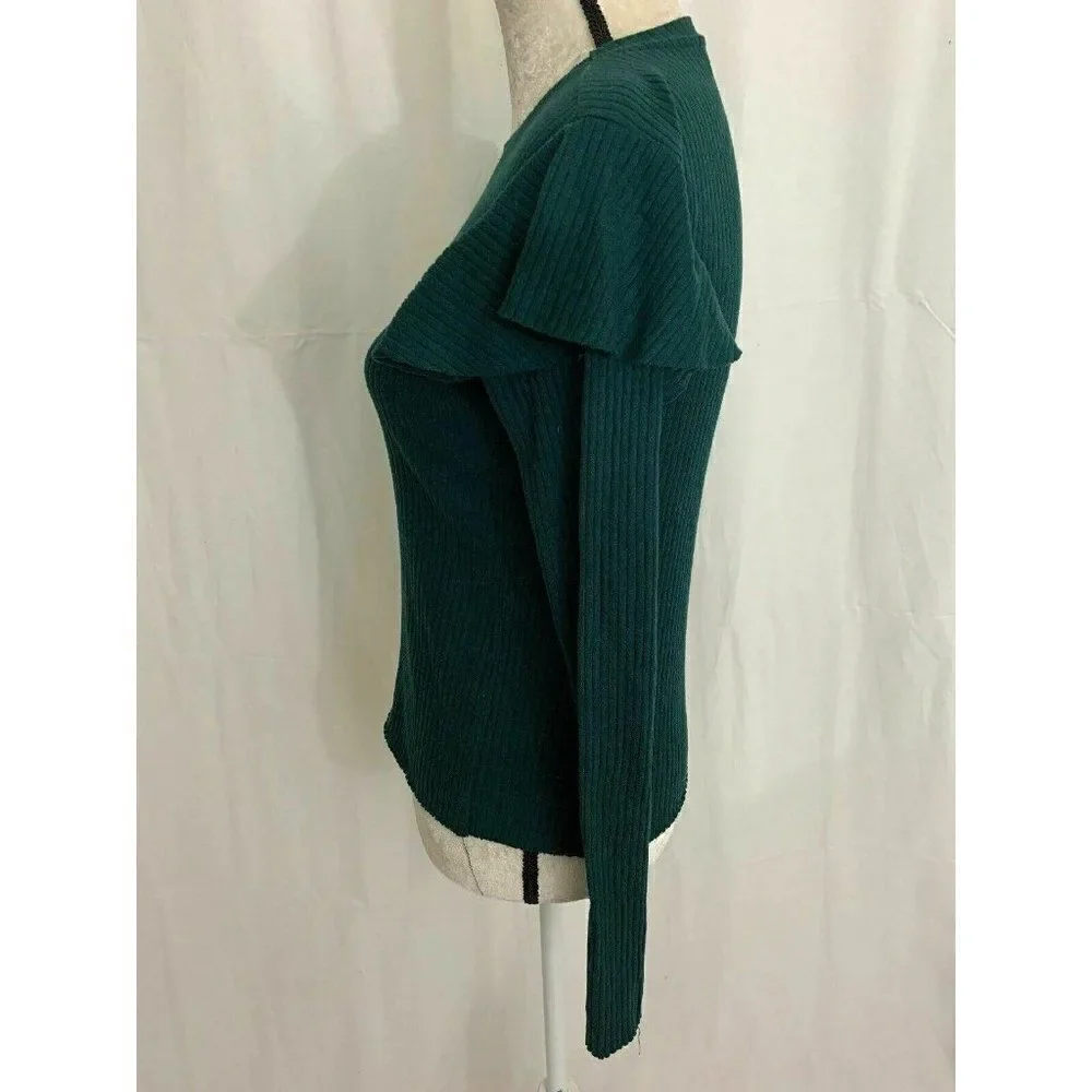 Zara Womens Solid Pine Green Long Sleeve Ribbed Sweater Top Large